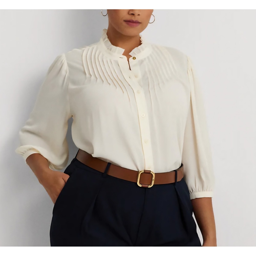 Lauren Ralph Lauren Plus Size Pleated Georgette Blouse Cream $135 Size 1X